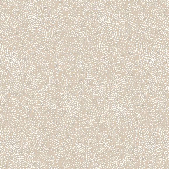 Beige, japansk stof med varierede hvide prikker, 110 cm bredt