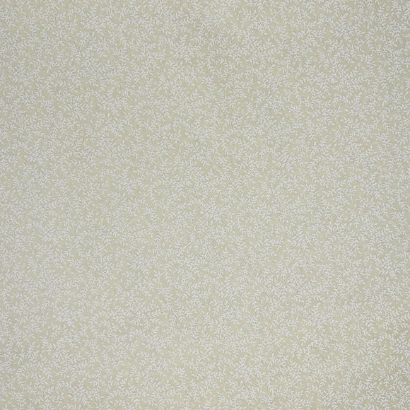 Varm off-white m.hvidt print af små grene m.blade (gullig undertone), 110 cm bredt