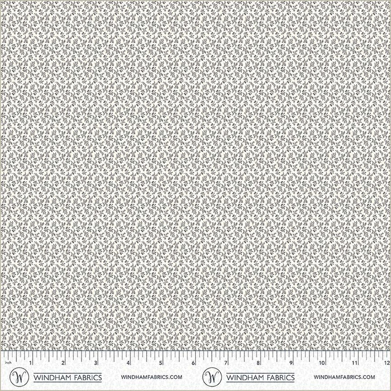 patchworkstof bomuld tæt miniprint af bittesmå bladranker og kviste i afdæmpet grå/slate CPHquilt