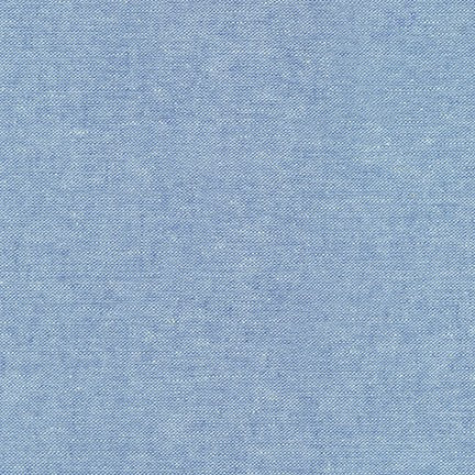 Blå stof af farven 'Cadet' fra Robert Kaufman's Essex-serie, 112 cm bredt