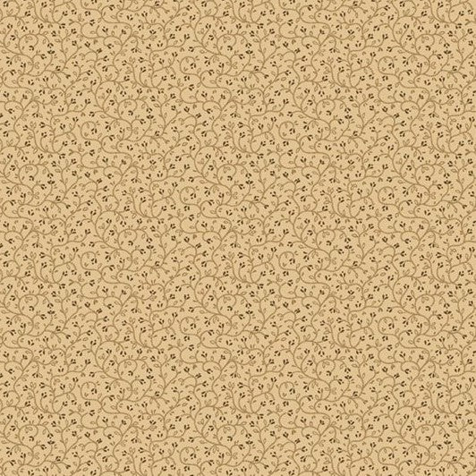 Marcus fabrics R171839D-BEIGE CPHquilt snoede ranker med bittesmå blade og knopdetaljer i samme gyldne sandfarve
